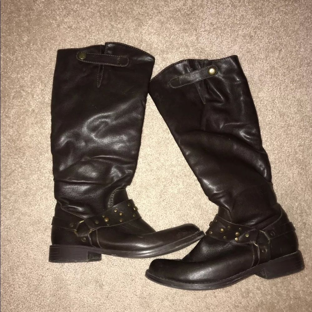 Brown Leather High Calf Boots